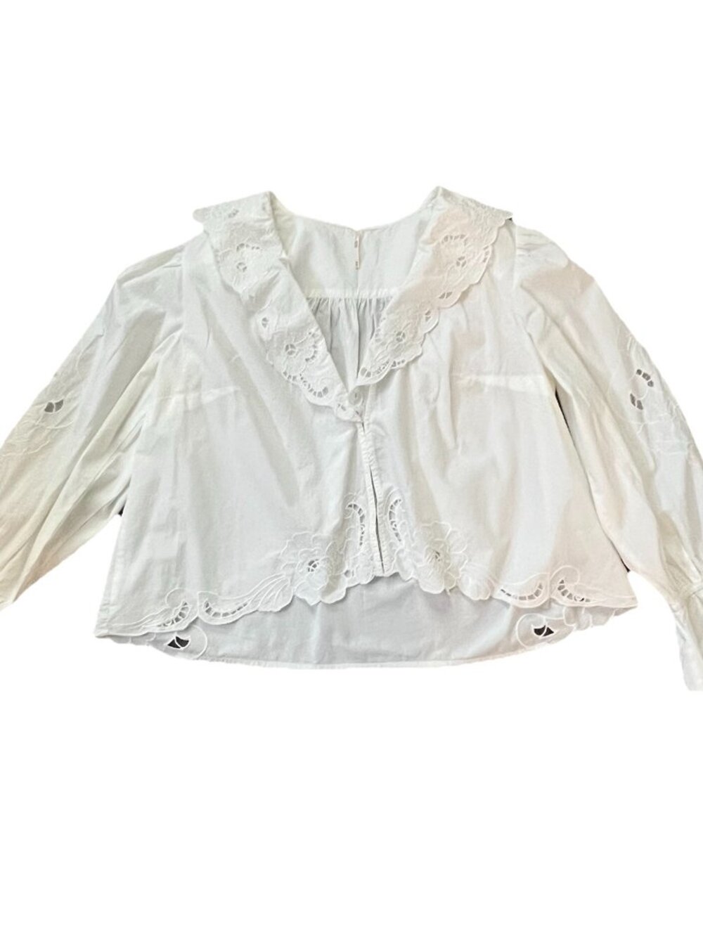 Free People White Eyelet Lace-Trim Blouse